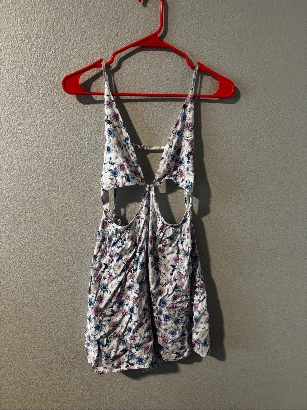 Sky to Moon - Floral Cutout Romper in White with Purple & Blue Flowers